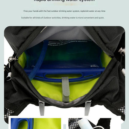 Black Lightweight 16L Outdoor Cycling & Hiking Backpack - Water-Repellent Nylon Daypack with Reflective Strips.