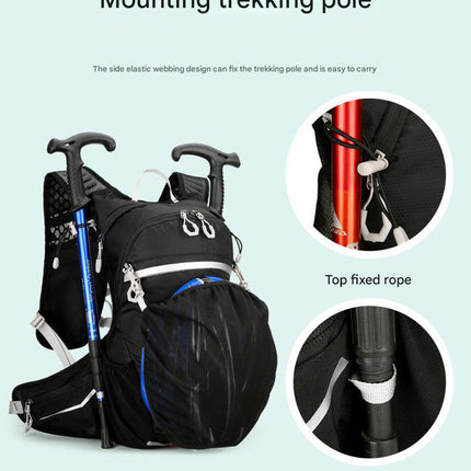 Black Lightweight 16L Outdoor Cycling & Hiking Backpack - Water-Repellent Nylon Daypack with Reflective Strips.