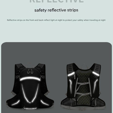 Black Lightweight 16L Outdoor Cycling & Hiking Backpack - Water-Repellent Nylon Daypack with Reflective Strips.