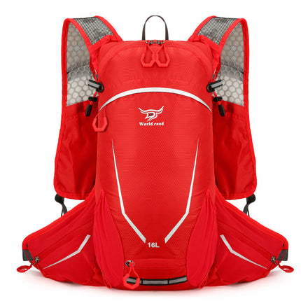 Red Lightweight 16L Outdoor Cycling & Hiking Backpack - Water-Repellent Nylon Daypack with Reflective Strips.