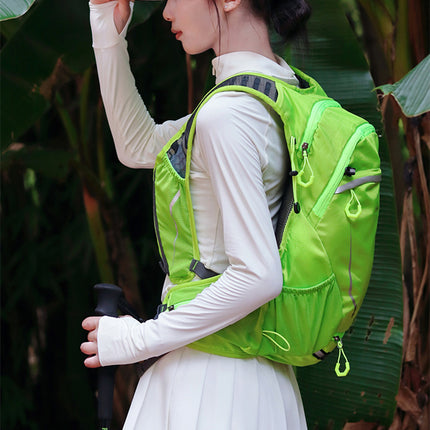 Red Lightweight 16L Outdoor Cycling & Hiking Backpack - Water-Repellent Nylon Daypack with Reflective Strips.