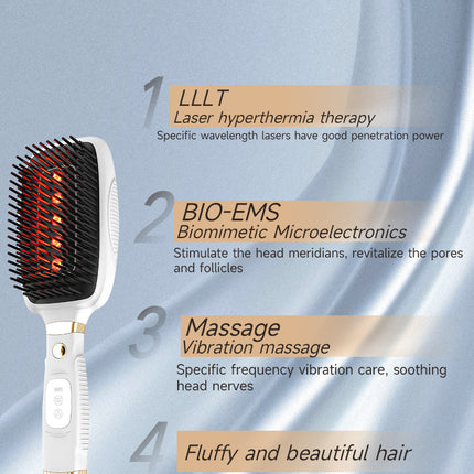 White Advanced 3-in-1 Scalp & Hair Care Massage Comb - Red Light Therapy, EMS Microcurrent & Vibration for Healthy Hair Growth.