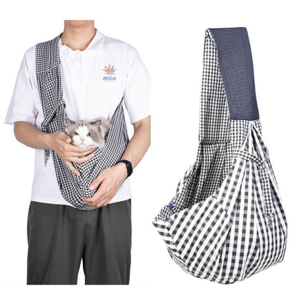 Black and White Checkered Comfortable Pet Sling Carrier for Small Dogs & Cats - Breathable Cotton Checkered Bag, Hands-Free, Safety Features.