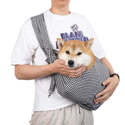 Black and White Checkered Comfortable Pet Sling Carrier for Small Dogs & Cats - Breathable Cotton Checkered Bag, Hands-Free, Safety Features.
