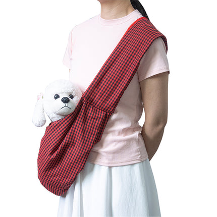 Black and Red Checkered Comfortable Pet Sling Carrier for Small Dogs & Cats - Breathable Cotton Checkered Bag, Hands-Free, Safety Features.