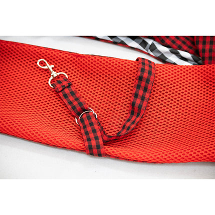 Black and Red Checkered Comfortable Pet Sling Carrier for Small Dogs & Cats - Breathable Cotton Checkered Bag, Hands-Free, Safety Features.