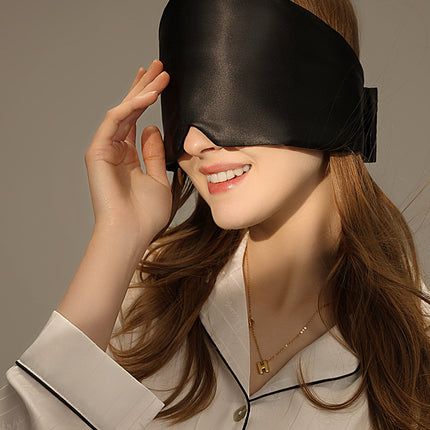 Black Luxury 19 Momme Mulberry Silk Sleep Mask - Total Blackout Comfort, Wide Design & Adjustable Strap.