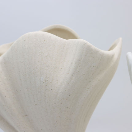 Beige Elegant Off-White Ceramic Vase - Modern Sculptural Flower Holder with Wide Fluted Opening.