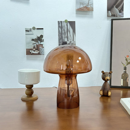 Brown Charming Retro Glass Mushroom Table Lamp - Vintage Nordic Style Bedside Light.