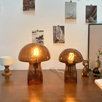 Brown Charming Retro Glass Mushroom Table Lamp - Vintage Nordic Style Bedside Light.