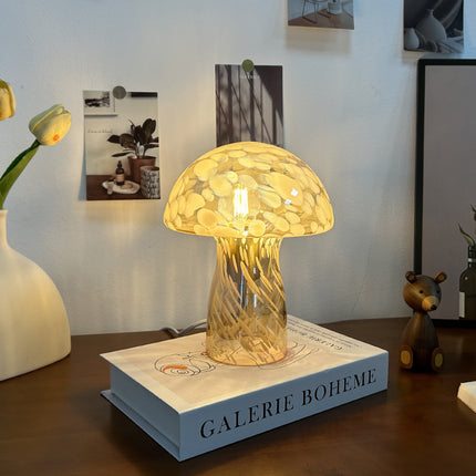 Yellow Charming Retro Glass Mushroom Table Lamp - Vintage Nordic Style Bedside Light.