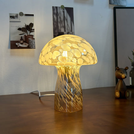 Yellow Charming Retro Glass Mushroom Table Lamp - Vintage Nordic Style Bedside Light.