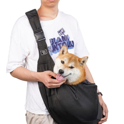 Black Breathable Pet Sling Carrier for Small Dogs & Cats - Adjustable Hands-Free Travel Pouch with Safety Leash & Pocket.