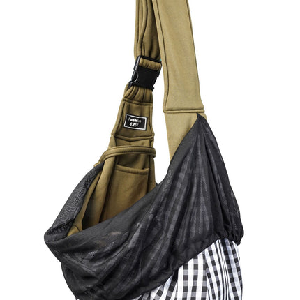Black Breathable Pet Sling Carrier for Small Dogs & Cats - Adjustable Hands-Free Travel Pouch with Safety Leash & Pocket.