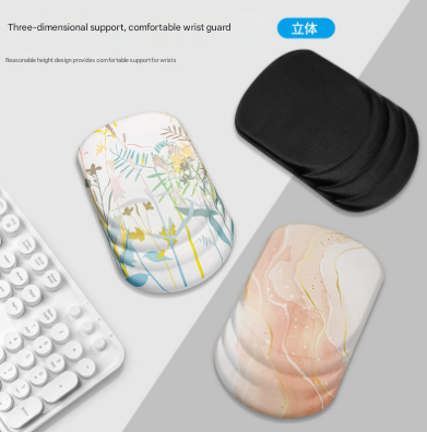 Blue Pattern Ergonomic Mouse Pad with 3D Silicone Gel Wrist Rest - Stylish Comfort & Support for Office & Home.