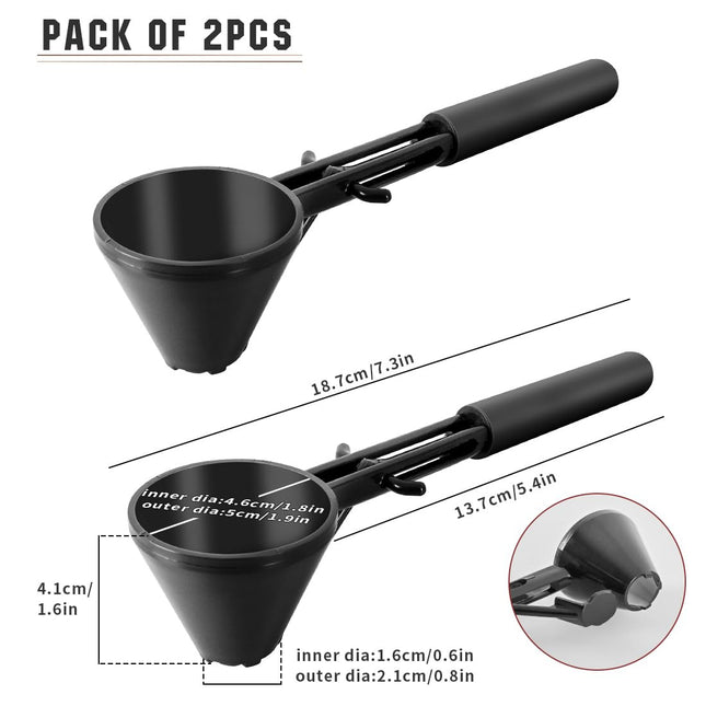 Black 2-Pack No-Spill Sliding Scoop & Funnel - Mess-Free for Protein Powder, Coffee, Formula.