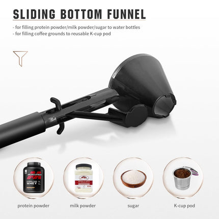 Black 2-Pack No-Spill Sliding Scoop & Funnel - Mess-Free for Protein Powder, Coffee, Formula.
