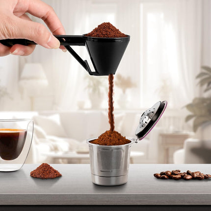 Black 2-Pack No-Spill Sliding Scoop & Funnel - Mess-Free for Protein Powder, Coffee, Formula.
