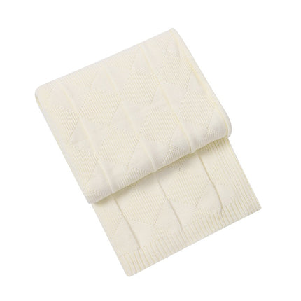 Beige Cozy Lightweight Acrylic Knit Throw Blanket - Diamond Waffle Texture for Sofa, Bed & Travel.