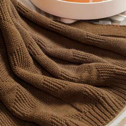 Brown Cozy Lightweight Acrylic Knit Throw Blanket - Diamond Waffle Texture for Sofa, Bed & Travel.