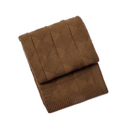 Brown Cozy Lightweight Acrylic Knit Throw Blanket - Diamond Waffle Texture for Sofa, Bed & Travel.
