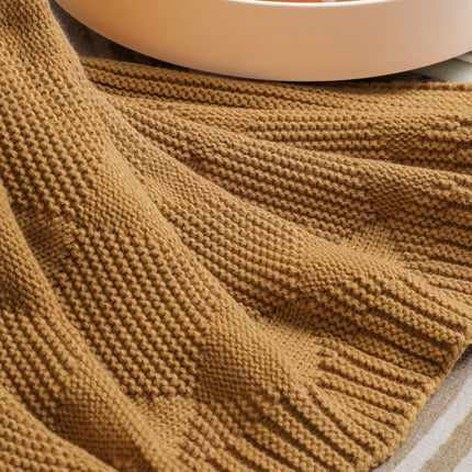 Khaki Cozy Lightweight Acrylic Knit Throw Blanket - Diamond Waffle Texture for Sofa, Bed & Travel.