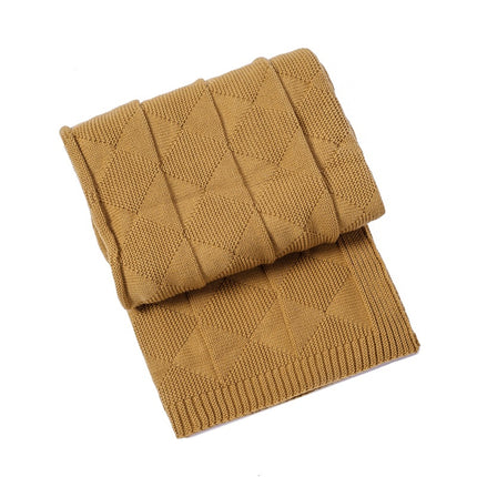 Khaki Cozy Lightweight Acrylic Knit Throw Blanket - Diamond Waffle Texture for Sofa, Bed & Travel.
