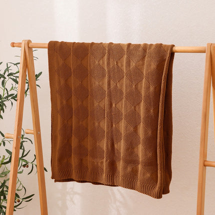 Caramel Cozy Lightweight Acrylic Knit Throw Blanket - Diamond Waffle Texture for Sofa, Bed & Travel.