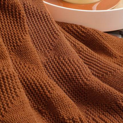 Caramel Cozy Lightweight Acrylic Knit Throw Blanket - Diamond Waffle Texture for Sofa, Bed & Travel.