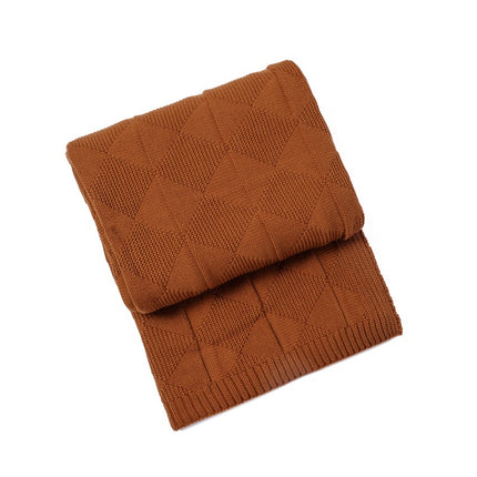 Caramel Cozy Lightweight Acrylic Knit Throw Blanket - Diamond Waffle Texture for Sofa, Bed & Travel.