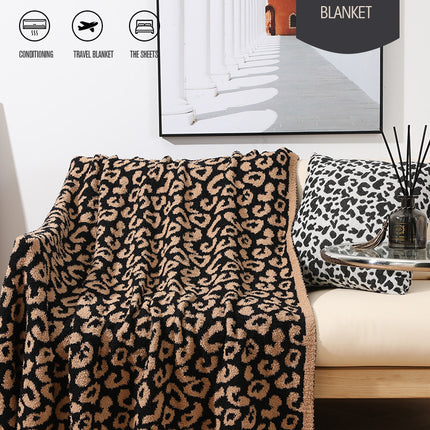 Beige Luxurious Leopard Print Knit Throw Blanket - Ultra-Soft Jacquard Plush for Sofa, Bed & Cozy Comfort (130x150cm).