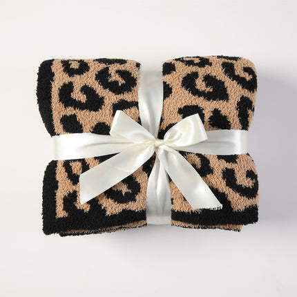 Brown and Black Luxurious Leopard Print Knit Throw Blanket - Ultra-Soft Jacquard Plush for Sofa, Bed & Cozy Comfort (130x150cm).