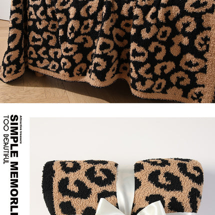 Brown and Black Luxurious Leopard Print Knit Throw Blanket - Ultra-Soft Jacquard Plush for Sofa, Bed & Cozy Comfort (130x150cm).