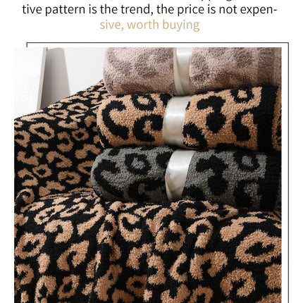 Brown and Black Luxurious Leopard Print Knit Throw Blanket - Ultra-Soft Jacquard Plush for Sofa, Bed & Cozy Comfort (130x150cm).
