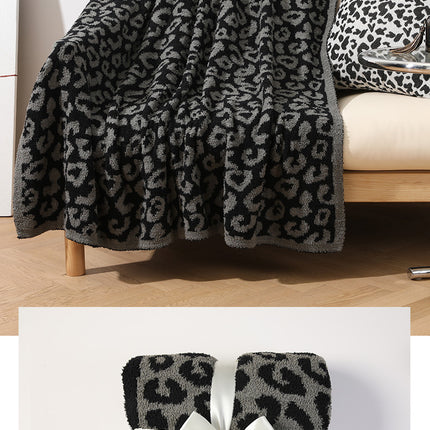 Grey and Black Luxurious Leopard Print Knit Throw Blanket - Ultra-Soft Jacquard Plush for Sofa, Bed & Cozy Comfort (130x150cm).