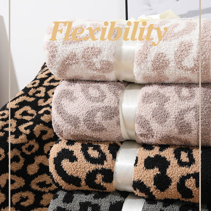 Grey and Black Luxurious Leopard Print Knit Throw Blanket - Ultra-Soft Jacquard Plush for Sofa, Bed & Cozy Comfort (130x150cm).