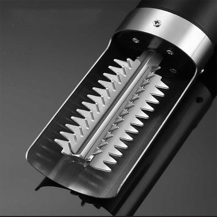 Black Cordless Electric Fish Scaler - Rechargeable 3000mAh Power, Stainless Steel Blade, Mess-Free Fish Cleaning Tool.