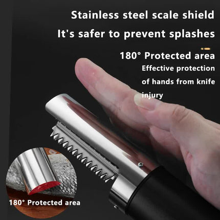 Black Cordless Electric Fish Scaler - Rechargeable 3000mAh Power, Stainless Steel Blade, Mess-Free Fish Cleaning Tool.