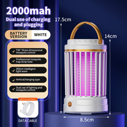 USB Rechargeable White Portable 3-in-1 Electric Mosquito Zapper Lamp - UV Bug Killer, Warm Night Light & Bright Lantern.