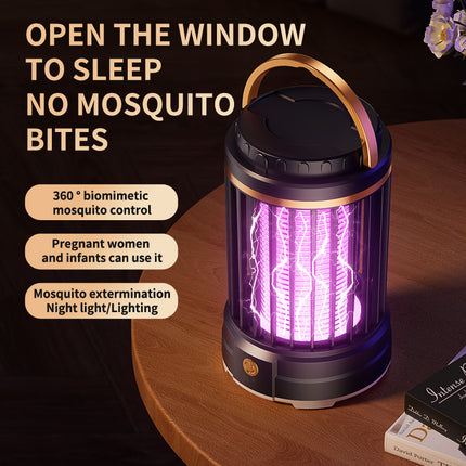USB Rechargeable Black Portable 3-in-1 Electric Mosquito Zapper Lamp - UV Bug Killer, Warm Night Light & Bright Lantern.