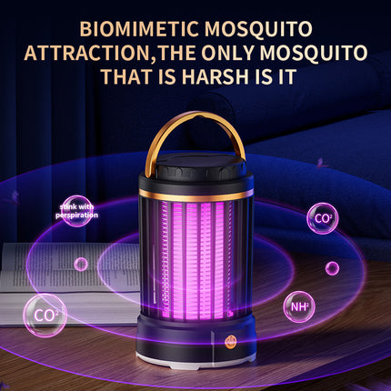 USB Rechargeable Black Portable 3-in-1 Electric Mosquito Zapper Lamp - UV Bug Killer, Warm Night Light & Bright Lantern.