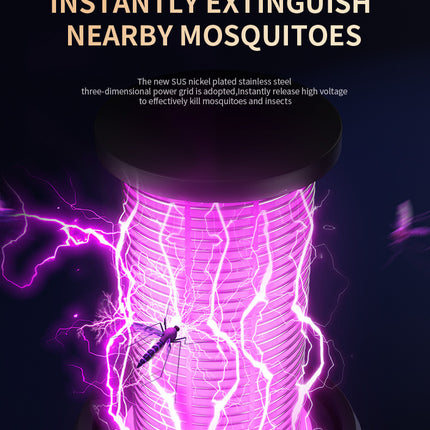USB Rechargeable Black Portable 3-in-1 Electric Mosquito Zapper Lamp - UV Bug Killer, Warm Night Light & Bright Lantern.