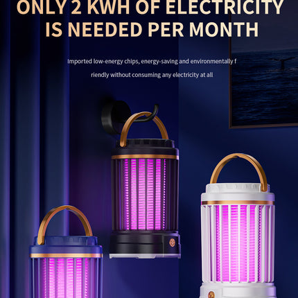 USB Rechargeable Black Portable 3-in-1 Electric Mosquito Zapper Lamp - UV Bug Killer, Warm Night Light & Bright Lantern.