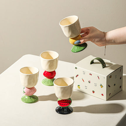 Yellow Whimsical lemon Stem Ceramic Goblet - 150ml Hand-Painted  lemon Design, Unique Coffee & Drinkware Gift with Box.