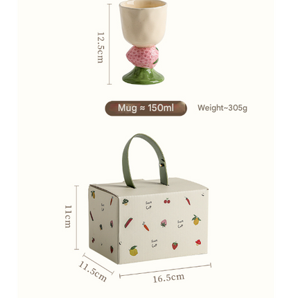 Red Whimsical Watermelon Stem Ceramic Goblet - 150ml Hand-Painted Watermelon Design, Unique Coffee & Drinkware Gift with Box.
