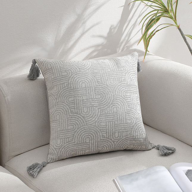 Grey Chic Geometric Jacquard Cushion Covers with Tassels - Set of 2, Plush Blend for Sofa & Bed Decor (45x45cm, Insert Not Included).
