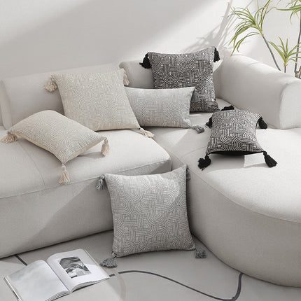 Grey Chic Geometric Jacquard Cushion Covers with Tassels - Set of 2, Plush Blend for Sofa & Bed Decor (45x45cm, Insert Not Included).