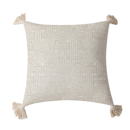 Grey Chic Geometric Jacquard Cushion Covers with Tassels - Set of 2, Plush Blend for Sofa & Bed Decor (45x45cm, Insert Not Included).