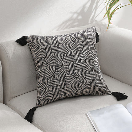 Black Chic Geometric Jacquard Cushion Covers with Tassels - Set of 2, Plush Blend for Sofa & Bed Decor (45x45cm, Insert Not Included).