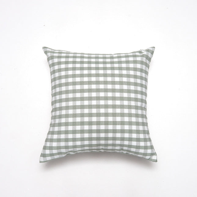 Green Small Plaid Pattern Set of 2 Decorative Cushion Covers - 45x45cm, Soft Polyester (Inserts Not Included).